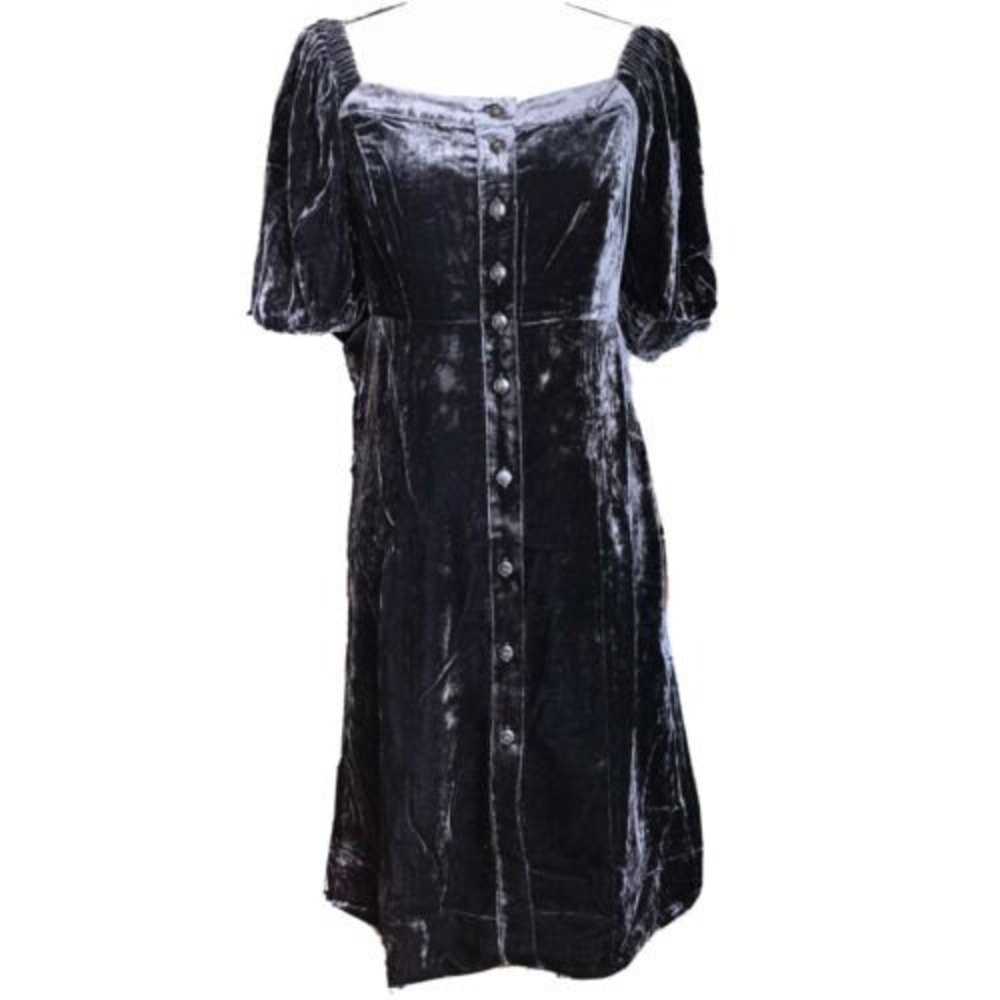 J Crew Puff-Sleeve Velvet Dress Square Neck Button Up Black NWT Sizes 4 $198